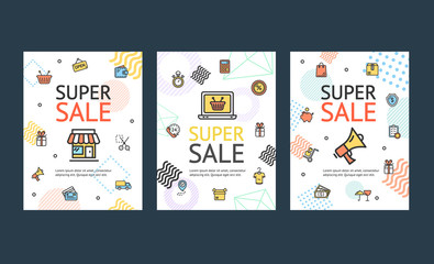 Sale Flyer Banner Posters Card or Placard Set. Vector
