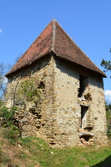 Ruins. Fortified medieval saxon evangelic church in the village Felmer, Felmern, Transylvania,...