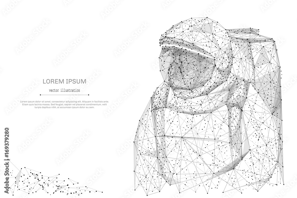 Poster abstract mash line and point astronavt on background with an inscription. starry sky or space, consi