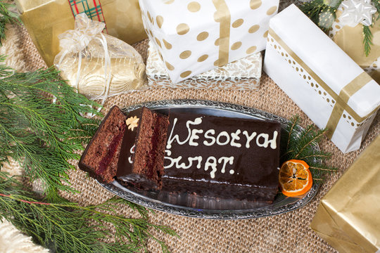  christmas ceke-gingerbread with the inscription "wesołych świąt"