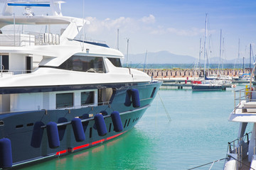 Fototapeta premium Luxury yachts viewed from the side (New Marina in Pisa - Tuscany - Italy )