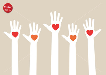 hands raising love with heart