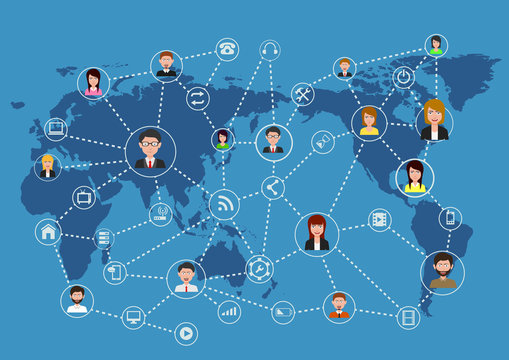 Global business communication connection network concept. vector illustration