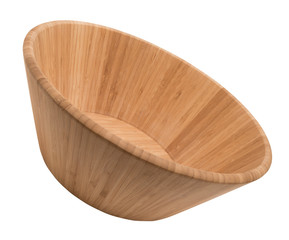 Empty bamboo salad bowl isolated on white background, dutch angle view