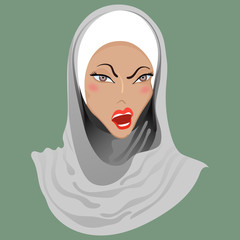Emoticon. Muslim girl. Anger