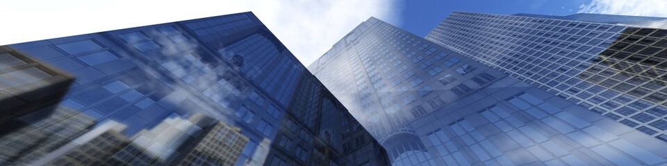 Beautiful view of the city, panorama of the city, clouds over skyscrapers, 3d rendering
