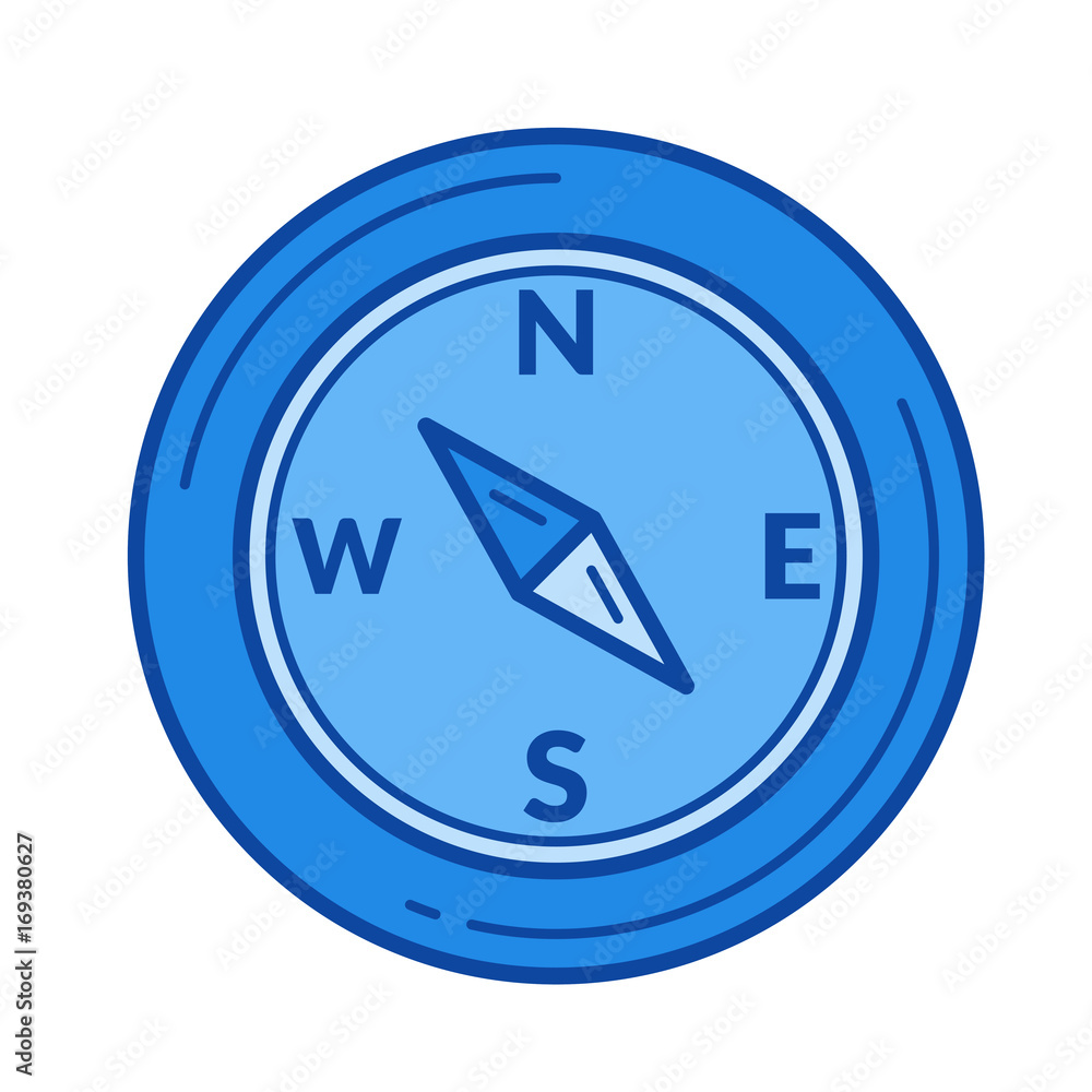 Sticker Compass vector line icon isolated on white background. Compass line icon for infographic, website or app. Blue icon designed on a grid system.