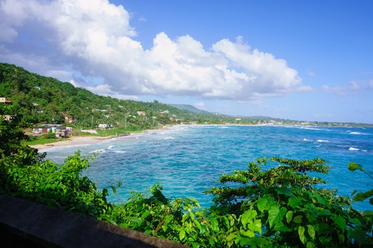 View to the Long bay beach and surrounding areas in Portland Parish in the East coast of Jamaica on 30 December 2013.