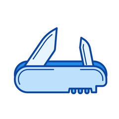 Pocket knife vector line icon isolated on white background. Pocket knife line icon for infographic, website or app. Blue icon designed on a grid system.