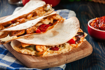 Mexican Quesadilla with chicken, sausage chorizo and red pepper