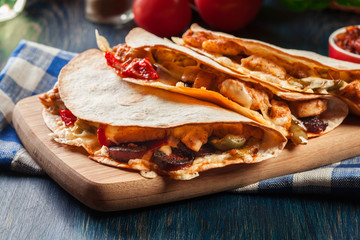 Mexican Quesadilla with chicken, sausage chorizo and red pepper