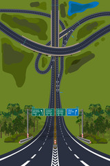 Aerial View - Top View Roads Intersections, Highways.  Droneception vector illustration.