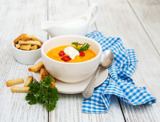 Pumpkin soup with fresh pumpkins