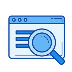 Data search vector line icon isolated on white background. Data search line icon for infographic, website or app. Blue icon designed on a grid system.
