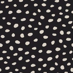 Brush stroke ink random dots seamless vector pattern. Hand drawn black and white grungy speckles and spots fashionable texture. Endless repeated chic background for print, textile, or web. - 169383423