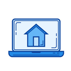 Corporate website vector line icon isolated on white background. Corporate website line icon for infographic, website or app. Blue icon designed on a grid system.