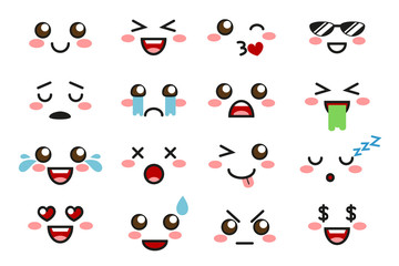 Fototapeta premium Kawaii emoji. Cute emoticons