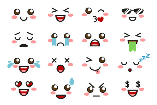Kawaii emoji. Cute emoticons