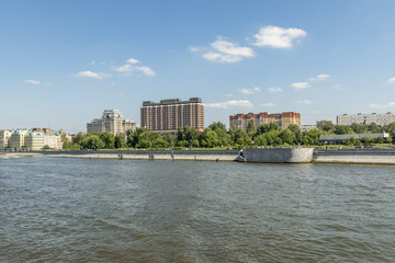  View of Embankment of Moscow river and floating passenger boats