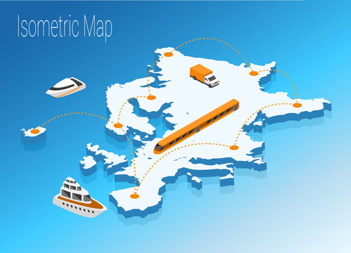 Map Europe Isometric Concept.