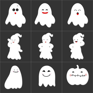 Halloween cute ghost icon set