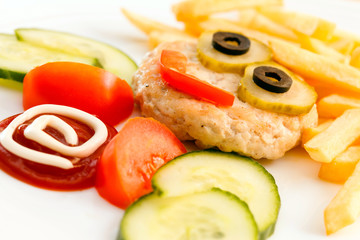 french fries with cutlet for kids menu