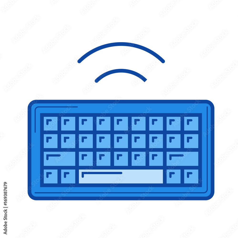 Poster wireless keyboard vector line icon isolated on white background. wireless keyboard line icon for inf