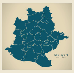 Modern City Map - Stuttgart city of Germany with boroughs DE