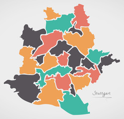 Stuttgart Map with boroughs and modern round shapes