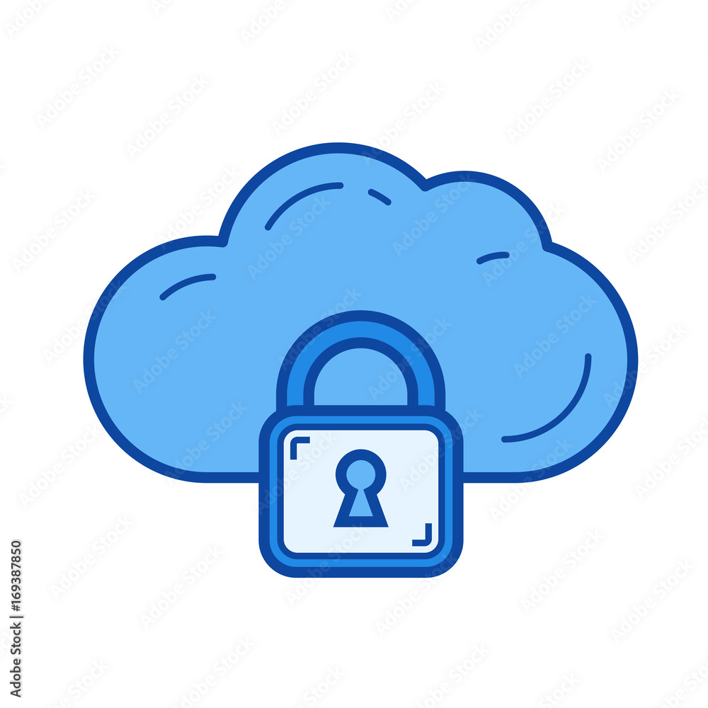Poster cloud security vector line icon isolated on white background. cloud security line icon for infograph