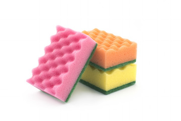 isolated on white background colorful kitchen sponges