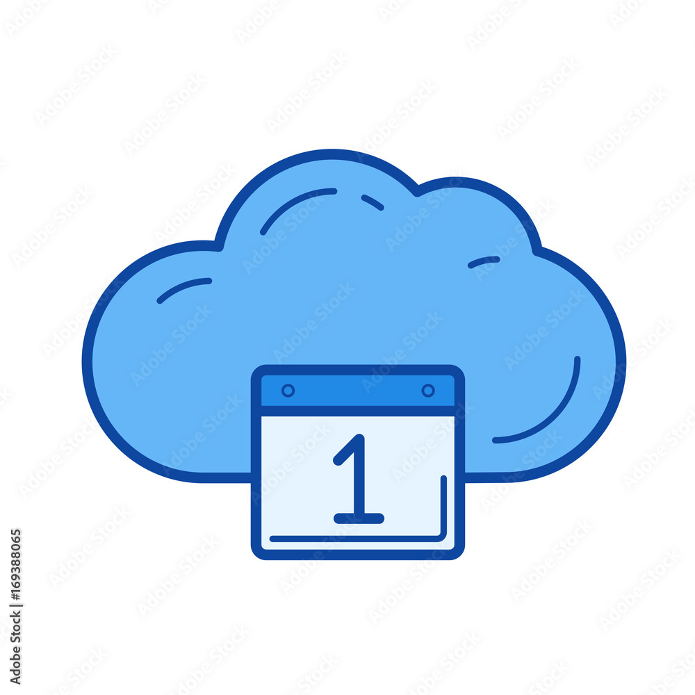 Poster cloud calendar vector line icon isolated on white background. cloud calendar line icon for infograph
