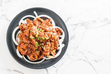 fried pork with spicy korean sauce (bulgogi)