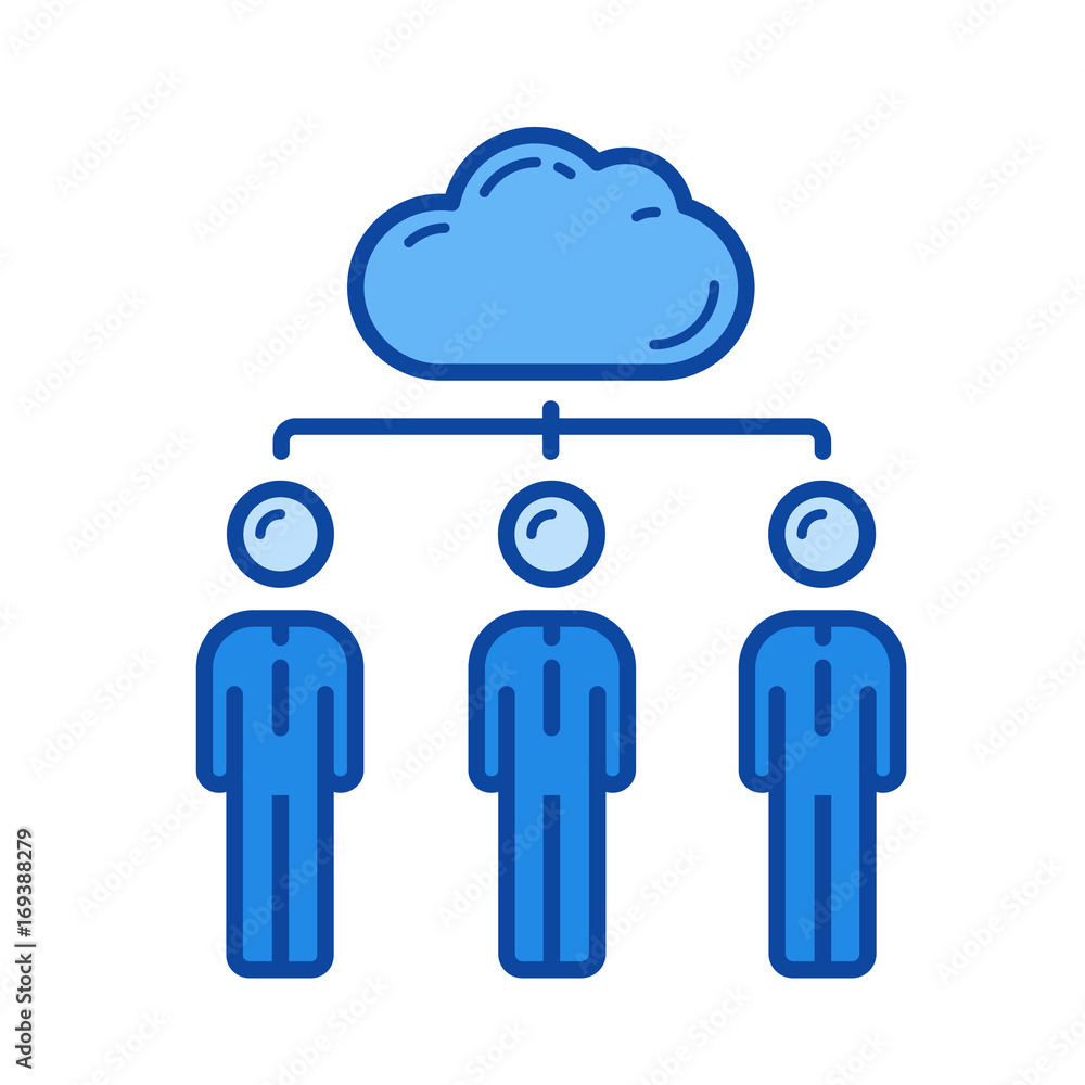 Poster cloud network vector line icon isolated on white background. cloud network line icon for infographic