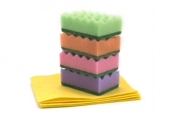 isolated on white background colorful kitchen sponges