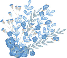 Vector illustration of bouquet of blue flowers