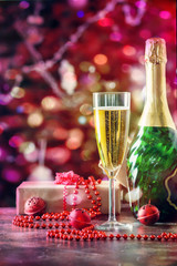 champagne glass and bottle