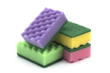 isolated on white background colorful kitchen sponges