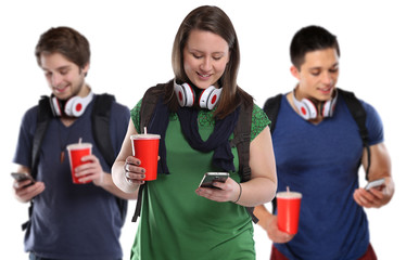 Studenten Student benutzen Handy Smartphone junge Leute Jugendliche Freisteller