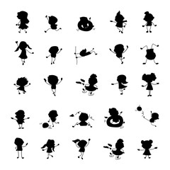 Set of hand drawing abstract isolated happy cute kids line art