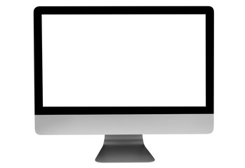 pc computer on office desk workspace table showing blank isolated white screen, isolated on white, copy space, empty space for text