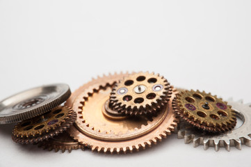 Detail of watch machinery on the table.