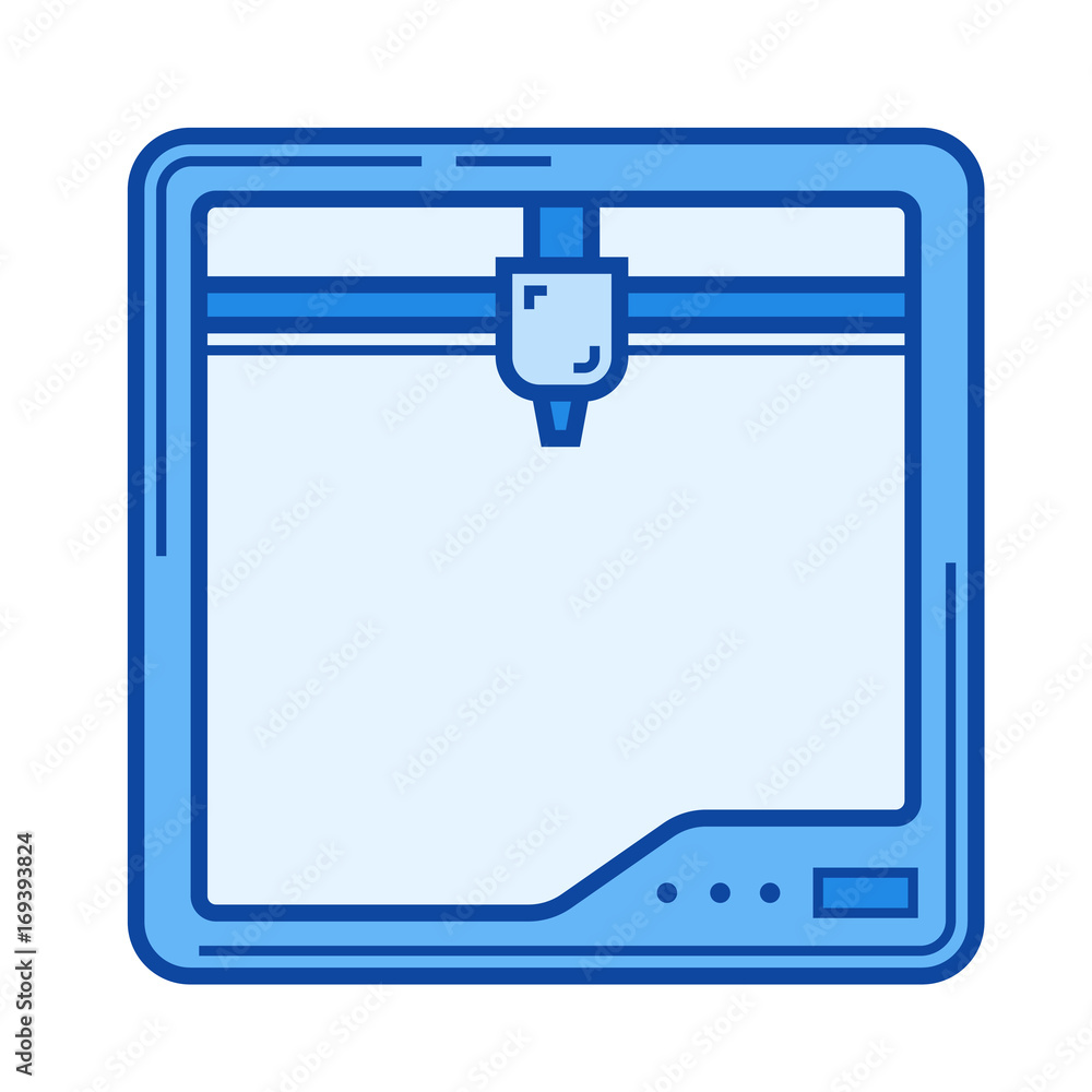 Poster three d printer vector line icon isolated on white background. three d printer line icon for infogra