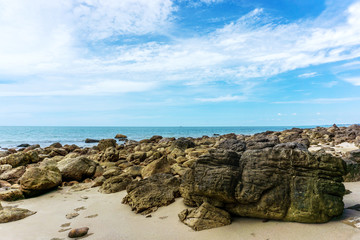 Beautiful seascape scenery on Sea Beach with Stones sea on beach, view point of Hat Hin Ngam, Nakron Si Thammarat , Thailand.