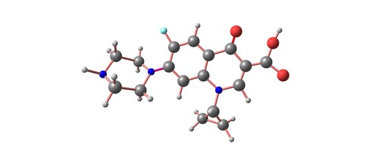 Ciprofloxacin molecular structure isolated on white