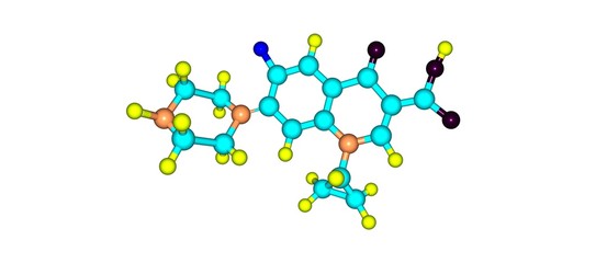Ciprofloxacin molecular structure isolated on white