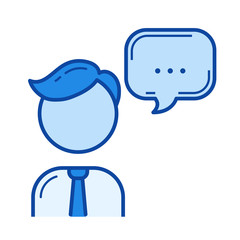 Speaker vector line icon isolated on white background. Speaker line icon for infographic, website or app. Blue icon designed on a grid system.