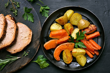 Roasted vegetables, top view