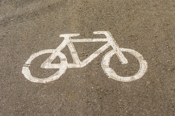 Bicycle road sign on the road.