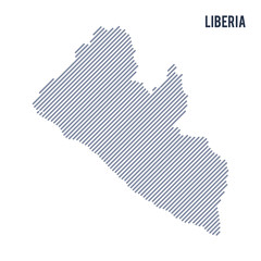 Vector abstract hatched map of Liberia with oblique lines isolated on a white background.